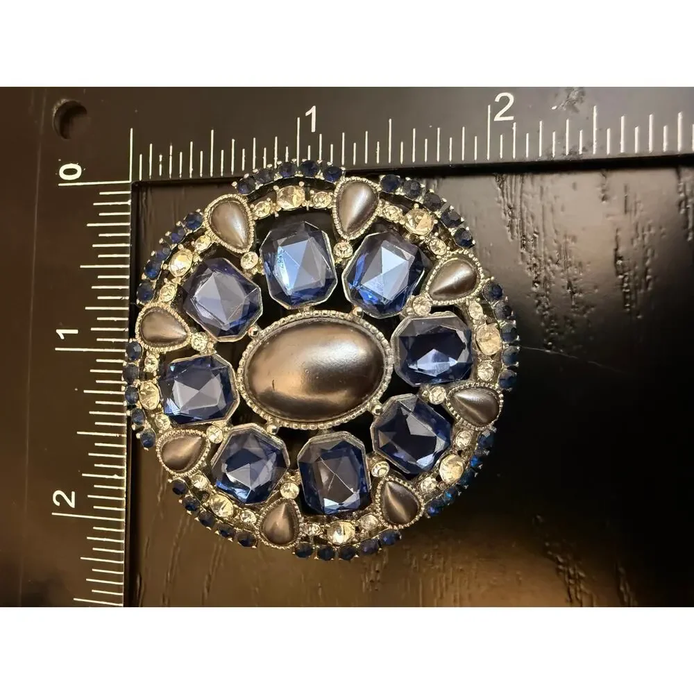Vintage Signed Monet Silver Tone Blue Stone Brooch
